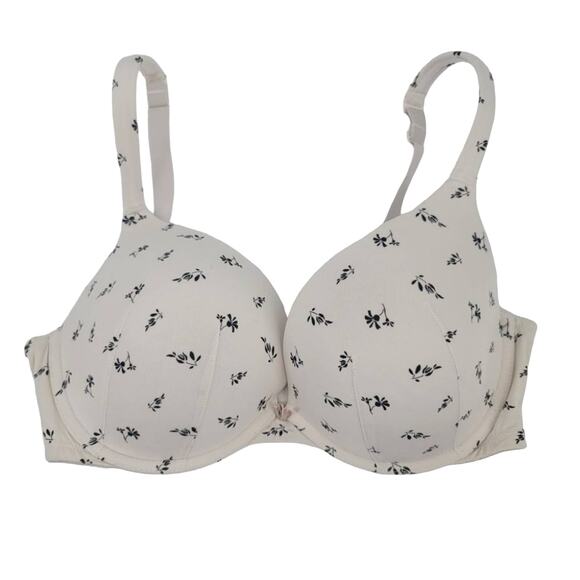 Cacique White Black Floral Boost Plunge Underwire Bra Size 38DD - Picture 1 of 4